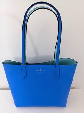 NWT Kate Spade Ava Reversible Blue Leather Tote + Pouch